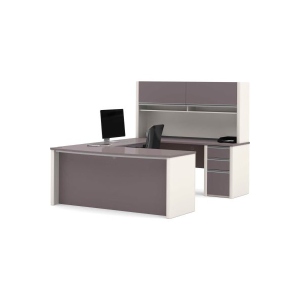 Bestar U Desk W/ Hutch & Pedestal - 71" - Slate & Sandstone - Connexion Series